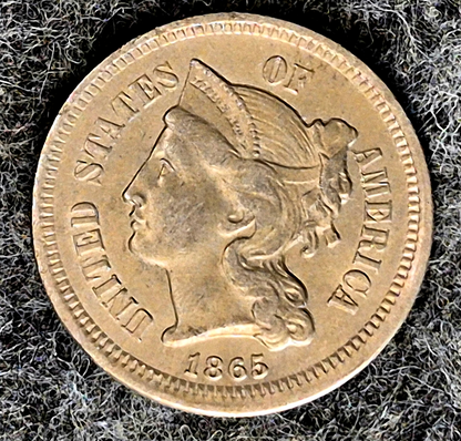 1865 First Year 3 Cent Nickel Extra Fine+ Features Full Liberty & Pillars