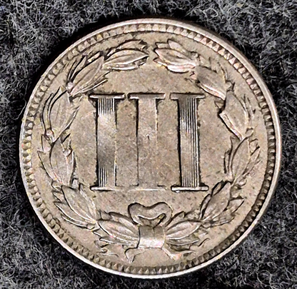 1865 First Year 3 Cent Nickel Fine+ Features Full Liberty & Clear Headband