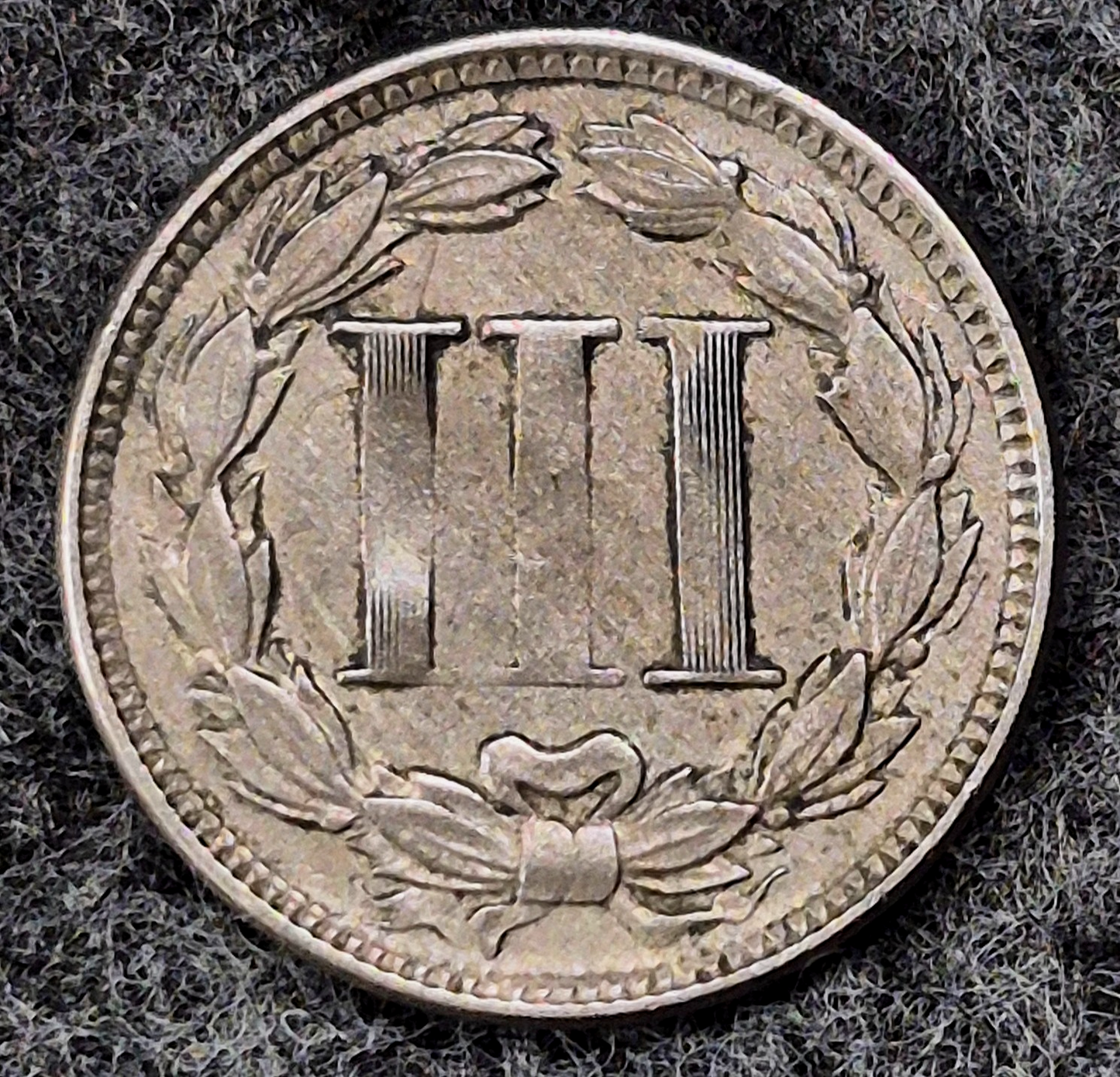 1865 First Year 3 Cent Nickel Fine+ Features Full Liberty & Clear Headband