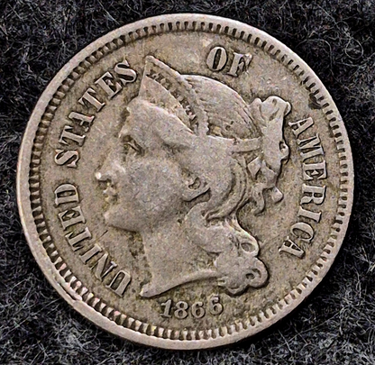1866 Three Cent Nickel Very Fine Features Full Liberty, Strong Pillar Lines 3C