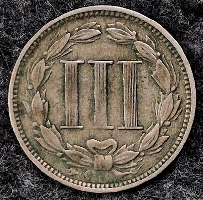 1866 Three Cent Nickel Very Fine Features Full Liberty, Strong Pillar Lines 3C
