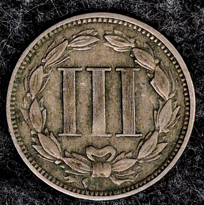 1866 Three Cent Nickel Very Fine Features Full Liberty, Strong Pillar Lines 3C