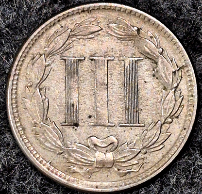 1865 First Year 3 Cent Nickel Very Fine Features Full Liberty & Lotta Hair 3C