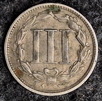 1865 First Year 3 Cent Nickel Fine Features Full Liberty & Clear Headband