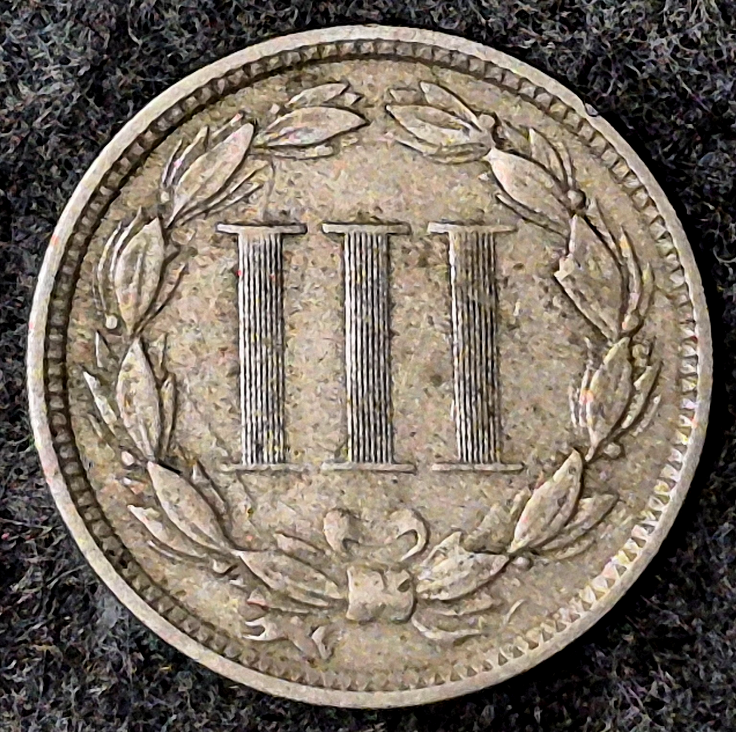 1865 First Year 3 Cent Nickel Fine Obv with XF Rev Features Full Liberty Pillars