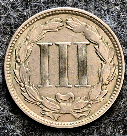 1865 First Year 3 Cent Nickel Extra Fine+ Features Full Liberty & Pillars