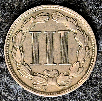 1865 First Year 3 Cent Nickel Extra Fine+ Features Full Liberty & Pillars