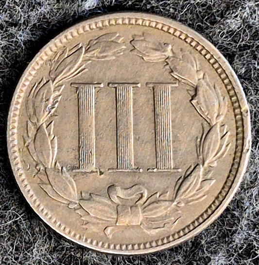 1865 First Year 3 Cent Nickel Extra Fine Features Full Liberty & Pillars