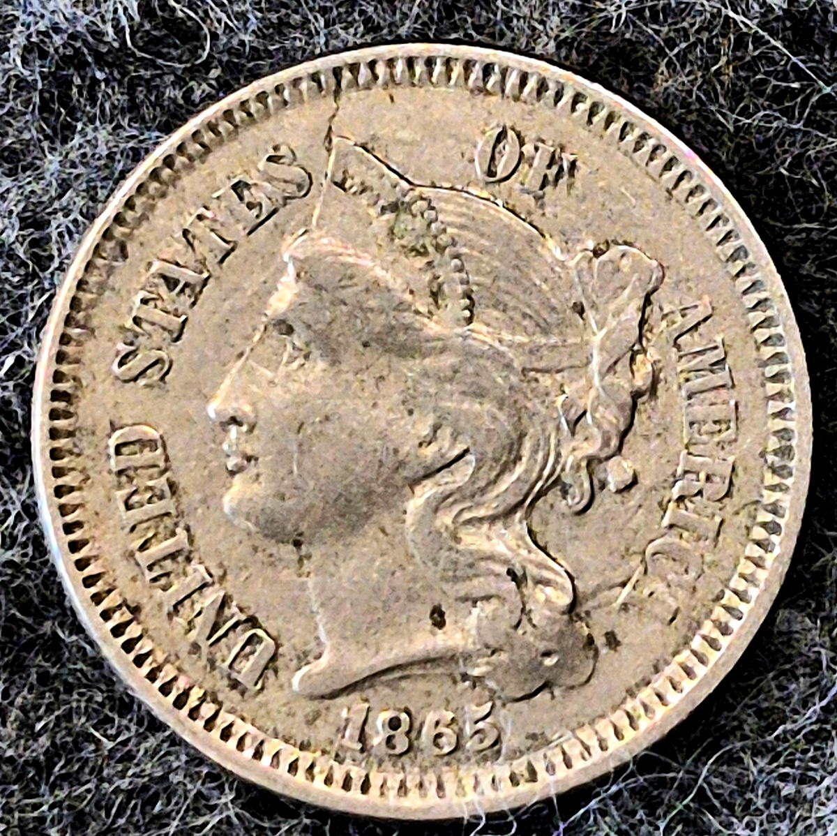 1865 First Year 3 Cent Nickel Extra Fine Features Full Liberty & Pillars