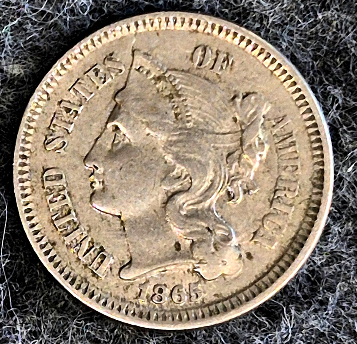1865 First Year 3 Cent Nickel Extra Fine Features Full Liberty & Pillars