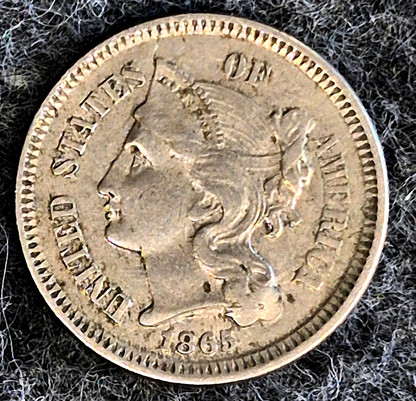 1865 First Year 3 Cent Nickel Extra Fine Features Full Liberty & Pillars