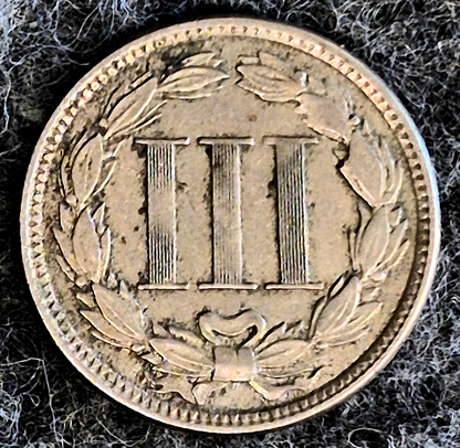 1865 First Year 3 Cent Nickel Extra Fine Features Full Liberty & Pillars