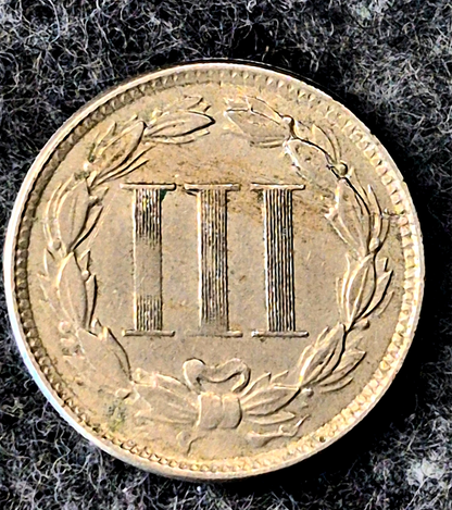 1865 First Year 3 Cent Nickel Extra Fine Features Full Liberty & Pillars