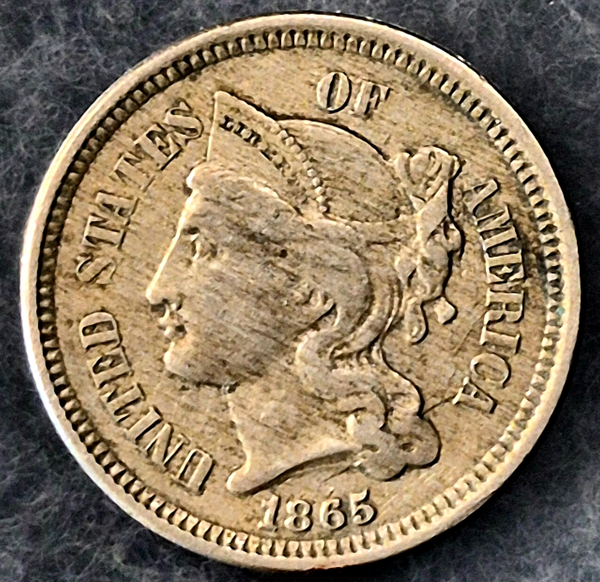 1865 First Year 3 Cent Nickel Extra Fine Features Full Liberty & Pillars