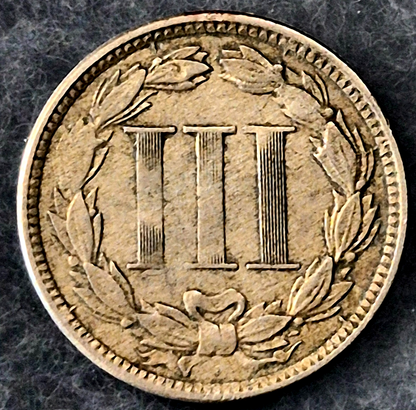 1865 First Year 3 Cent Nickel Extra Fine Features Full Liberty & Pillars