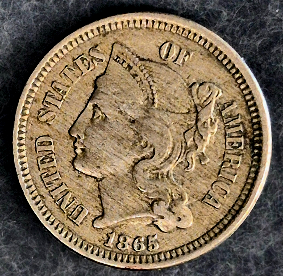 1865 First Year 3 Cent Nickel Extra Fine Features Full Liberty & Pillars