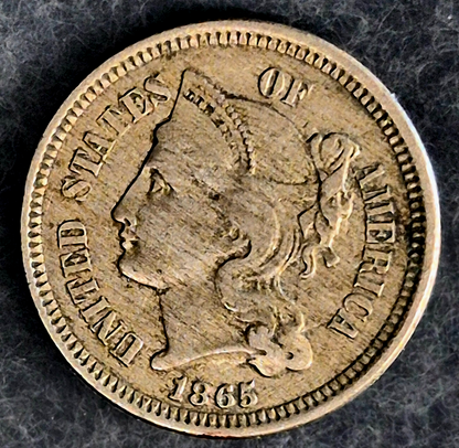 1865 First Year 3 Cent Nickel Extra Fine Features Full Liberty & Pillars