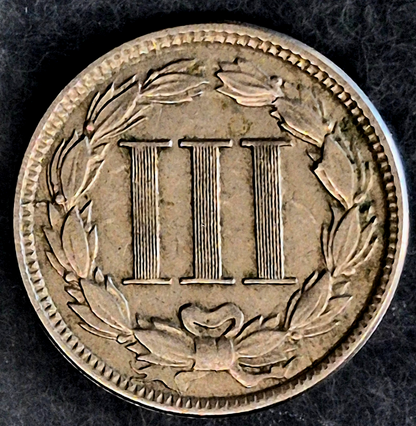 1865 First Year 3 Cent Nickel XF-AU Features Full Liberty & Pillars