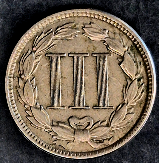 1865 First Year 3 Cent Nickel XF-AU Features Full Liberty & Pillars