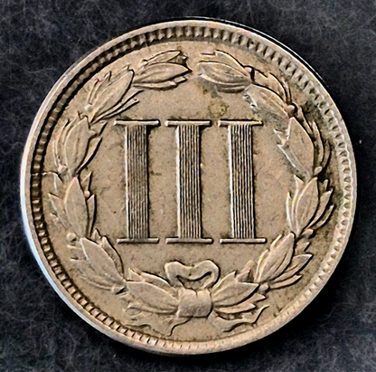 1865 First Year 3 Cent Nickel XF-AU Features Full Liberty & Pillars