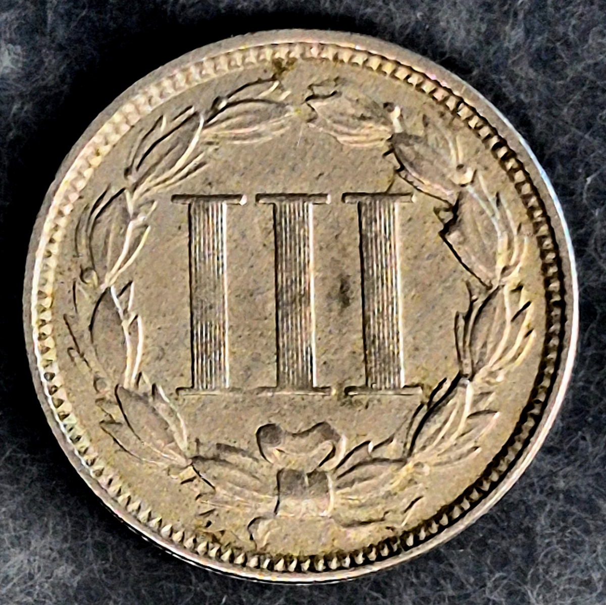 1865 First Year 3 Cent Nickel XF+ Features Full Liberty & Pillars