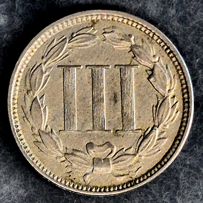 1865 First Year 3 Cent Nickel XF+ Features Full Liberty & Pillars