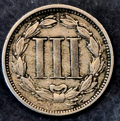 1865 First Year 3 Cent Nickel XF+ Features Full Liberty & Pillars