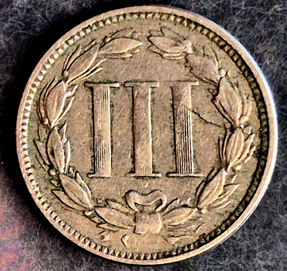 1865 First Year 3 Cent Nickel XF Features Full Liberty & Pillars