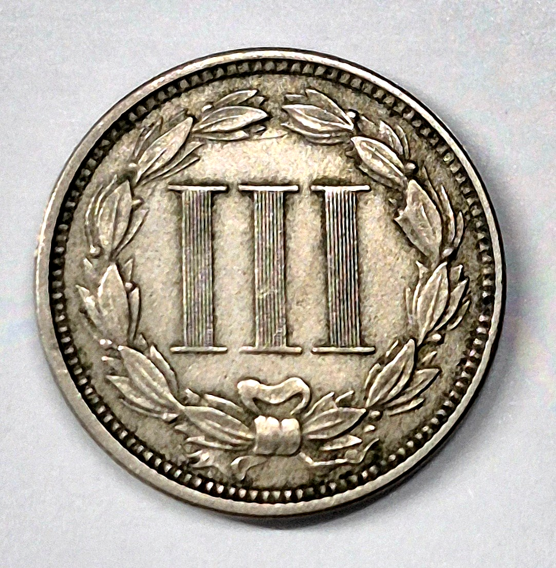 1865 First Year 3 Cent Nickel XF-AU Features Full Liberty & Pillars