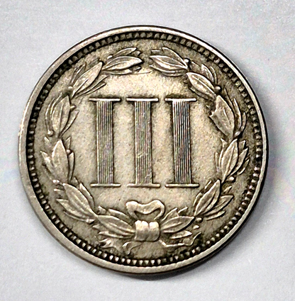 1865 First Year 3 Cent Nickel XF-AU Features Full Liberty & Pillars