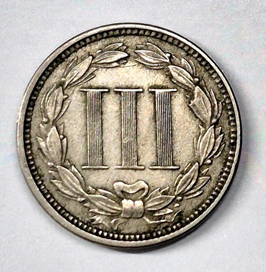 1865 First Year 3 Cent Nickel XF-AU Features Full Liberty & Pillars