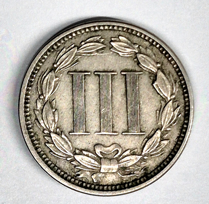 1865 First Year 3 Cent Nickel XF-AU Features Full Liberty & Pillars