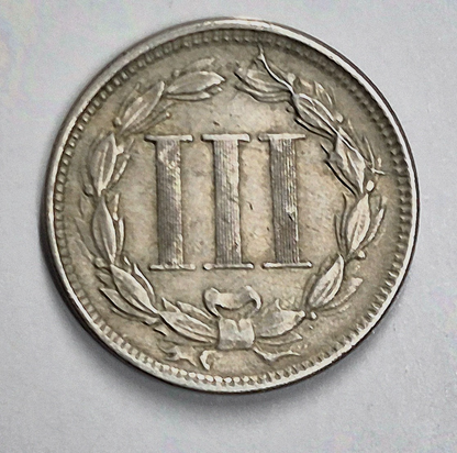 1865 First Year 3 Cent Nickel Extra Fine Features Full Liberty & Pillars