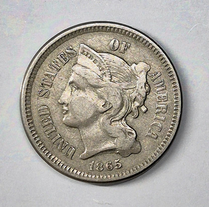 1865 First Year 3 Cent Nickel Extra Fine Features Full Liberty & Pillars