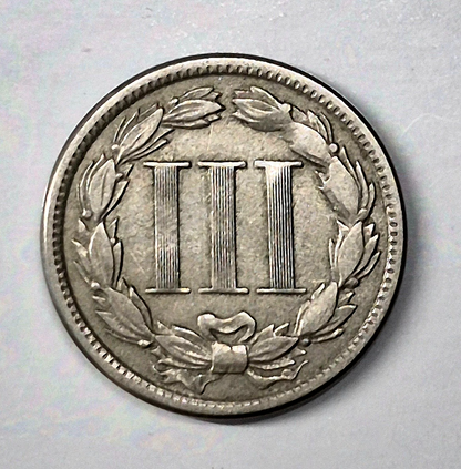 1865 First Year 3 Cent Nickel Extra Fine Features Full Liberty & Pillars