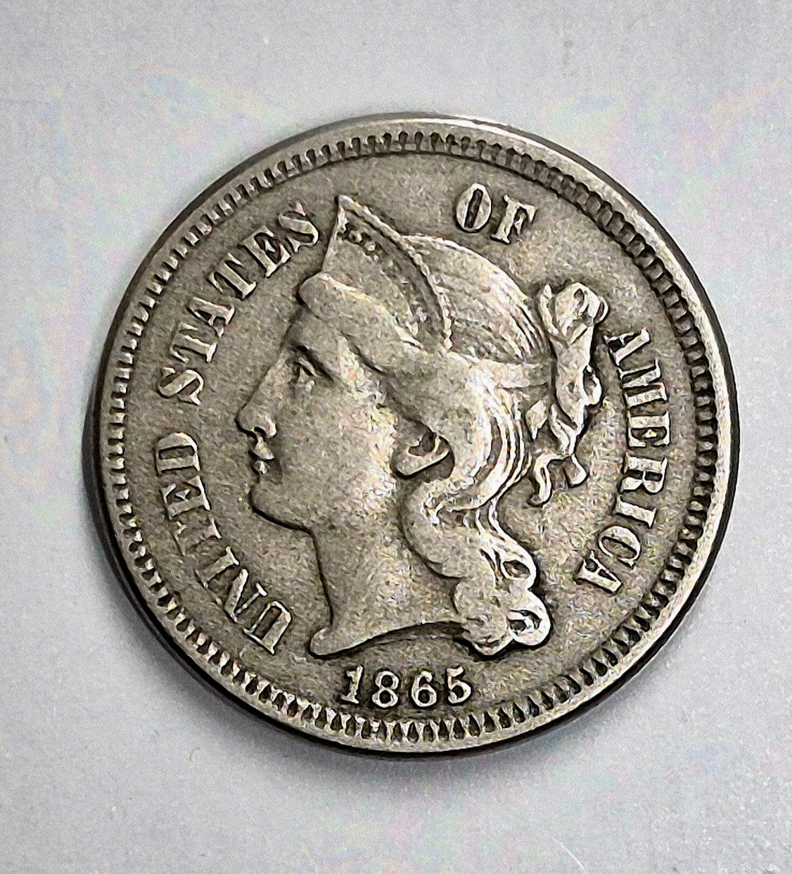 1865 First Year 3 Cent Nickel Extra Fine Features Full Liberty & 90% Pillars