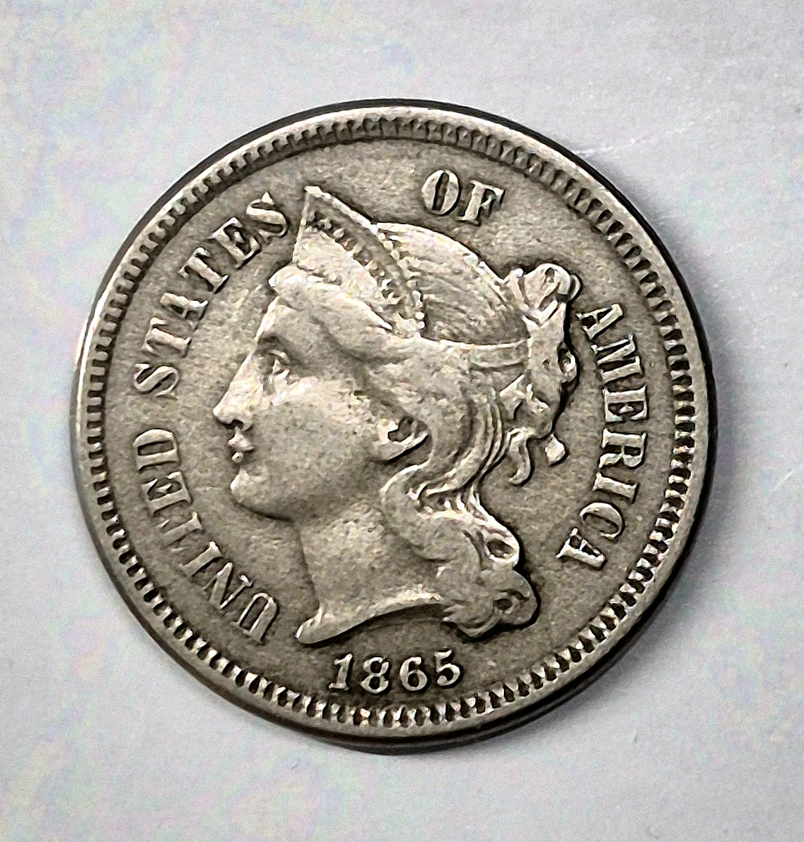 1865 First Year 3 Cent Nickel Extra Fine Features Full Liberty & 90% Pillars