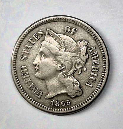 1865 First Year 3 Cent Nickel Extra Fine Features Full Liberty & 90% Pillars