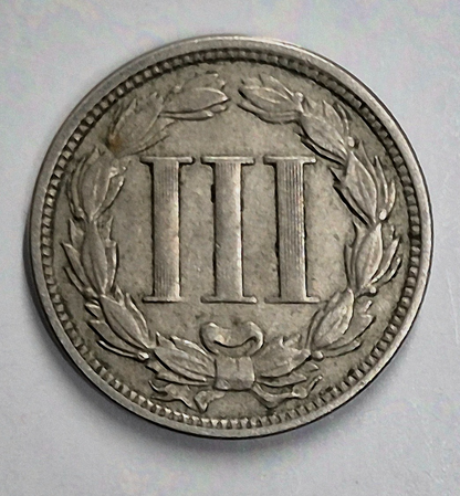 1865 First Year 3 Cent Nickel Very Fine Features Full Liberty & 50% Pillars