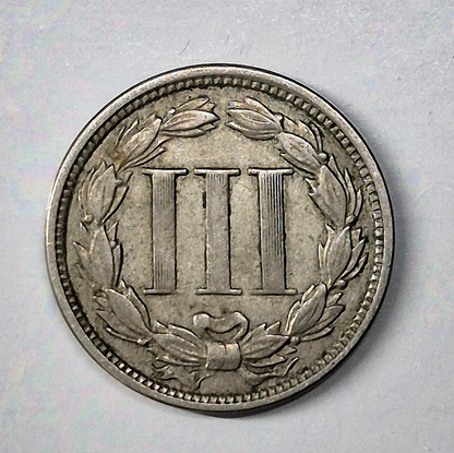 1865 First Year 3 Cent Nickel Very Fine Features Full Liberty & 50% Pillars