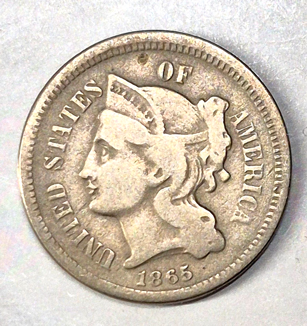 Cents of 1865, (1) Indian Head 1C, (1) Two Cent Pc. 2C (1) Liberty Three Cent 3C