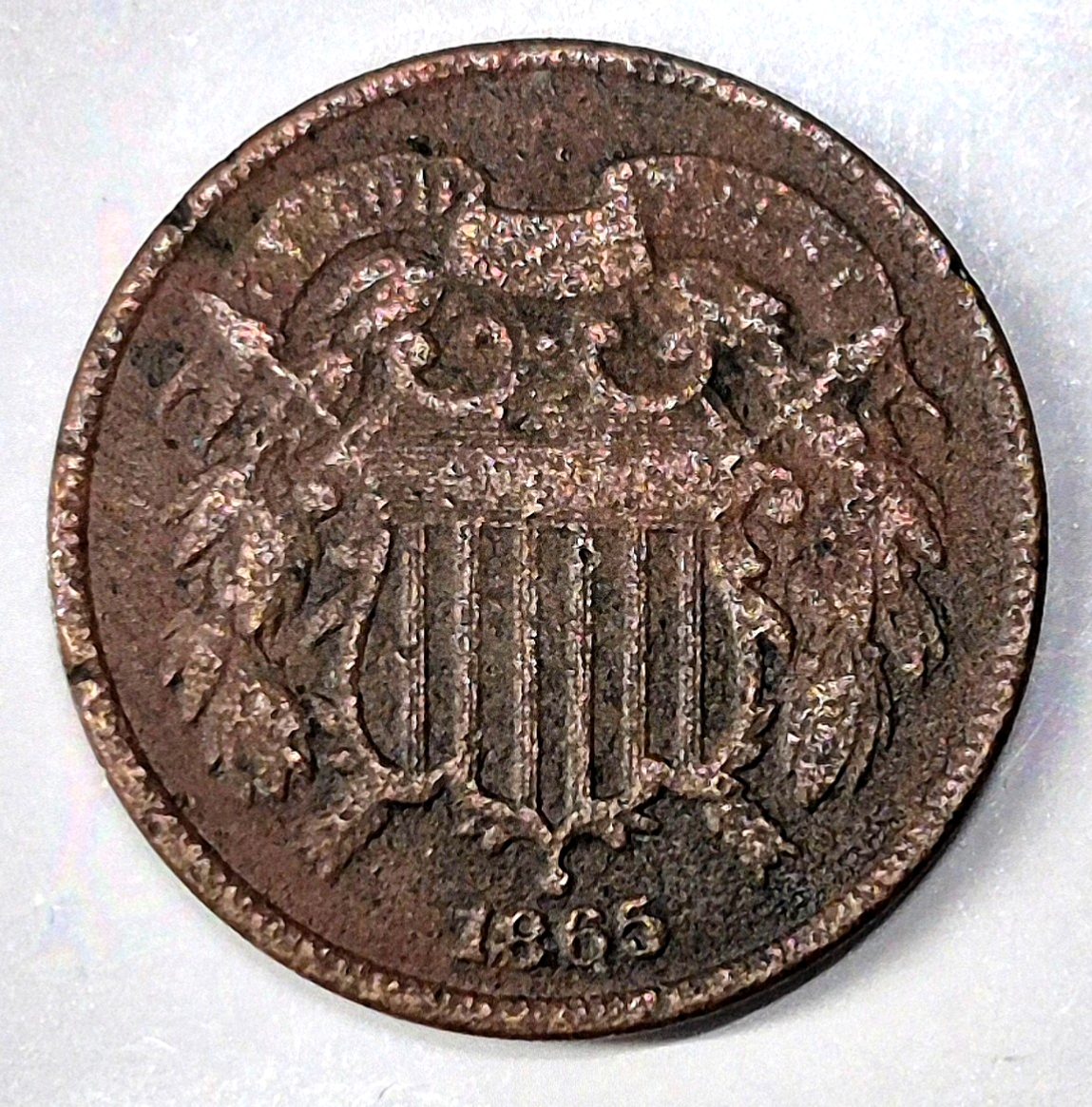Cents of 1865, (1) Indian Head 1C, (1) Two Cent Pc. 2C (1) Liberty Three Cent 3C