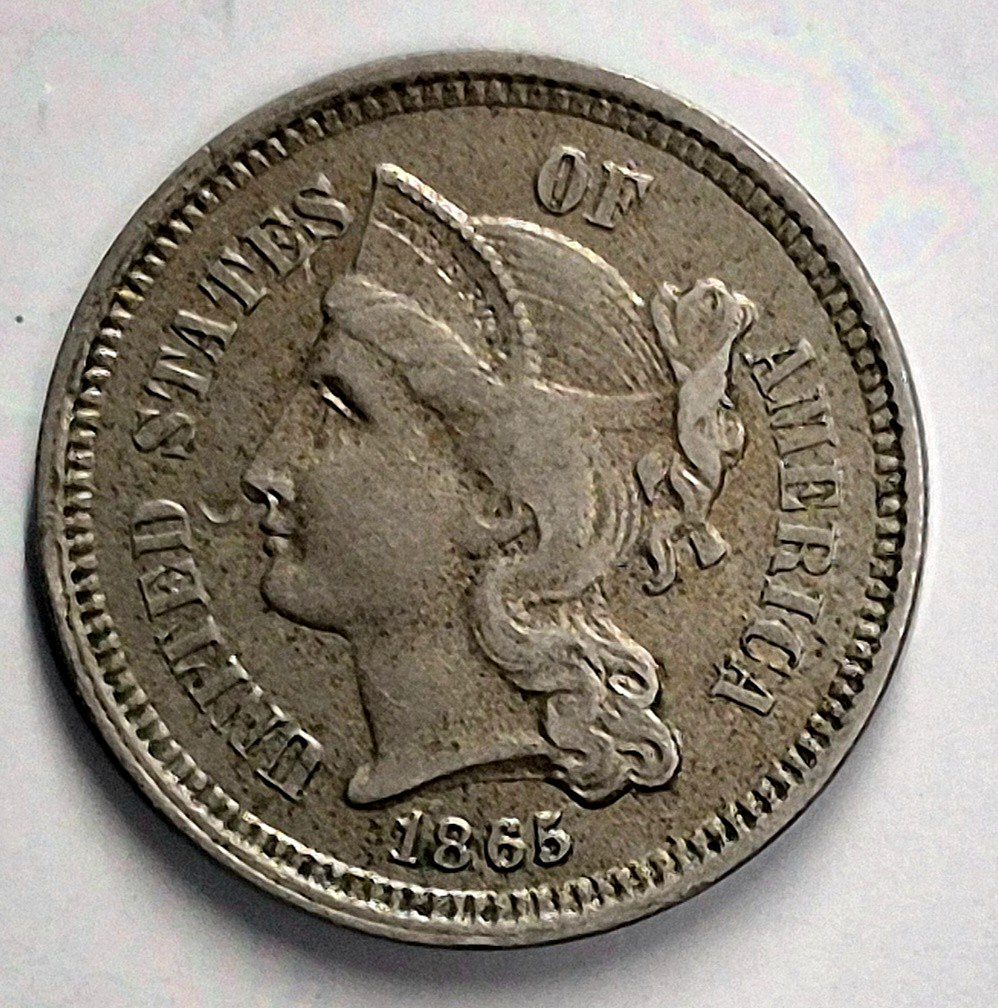 1865 First Year 3 Cent Nickel Extra Fine Features Full Liberty & 90% Pillars