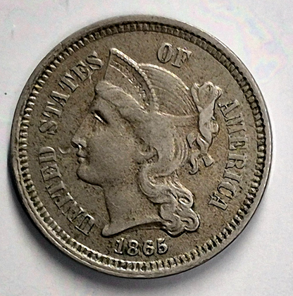 1865 First Year 3 Cent Nickel Extra Fine Features Full Liberty & 90% Pillars