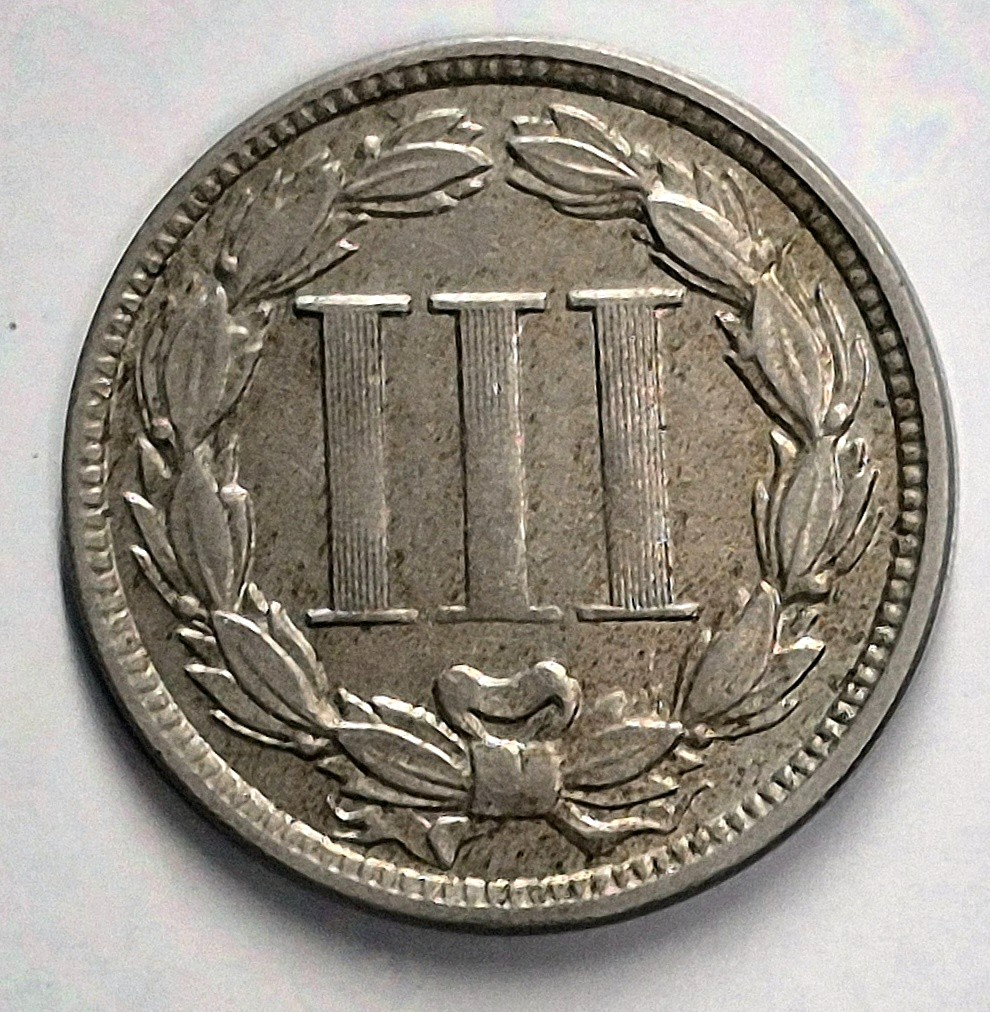 1865 First Year 3 Cent Nickel Extra Fine Features Full Liberty & 90% Pillars