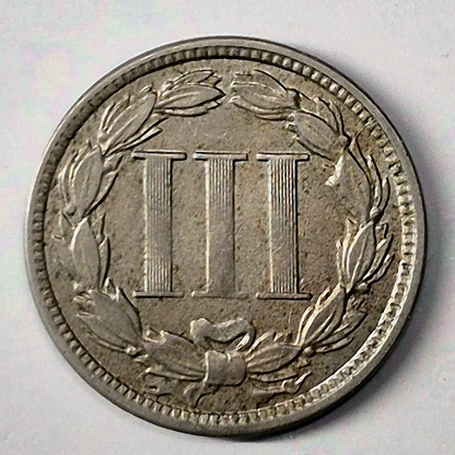 1865 First Year 3 Cent Nickel Extra Fine Features Full Liberty & 90% Pillars