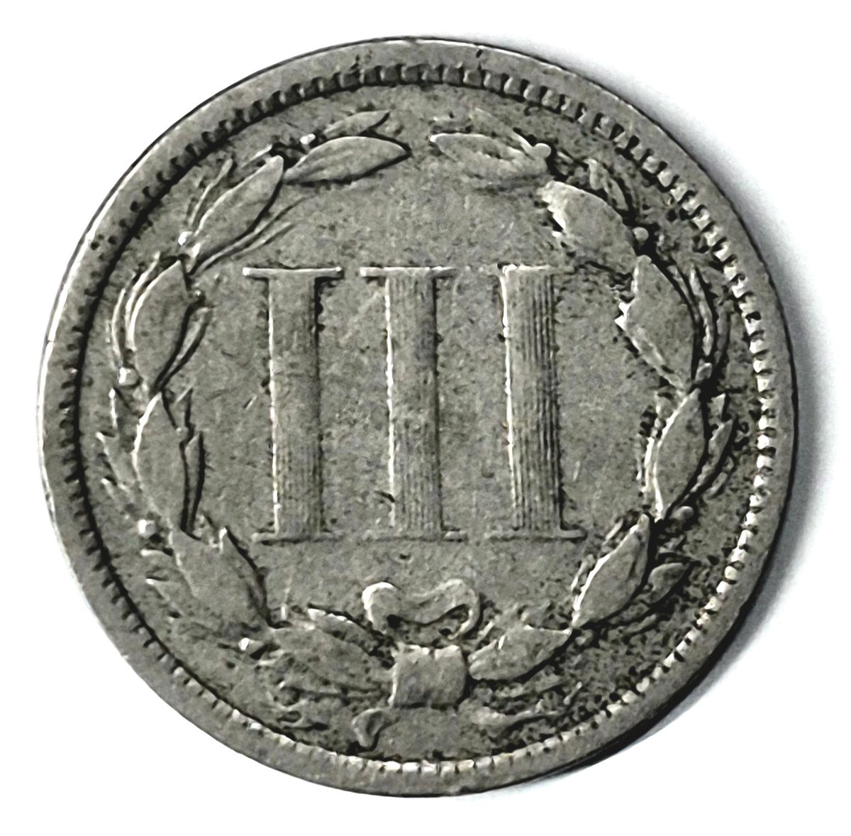 1873 3 Cent Nickel Very Good Features Closed "3" Full Liberty Partial Pillars