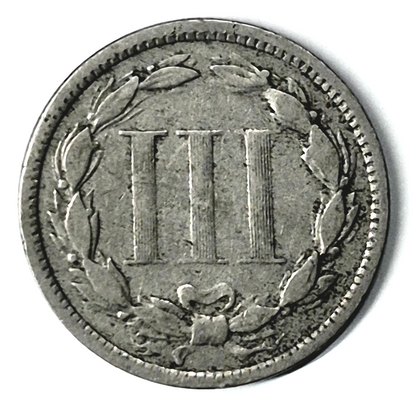 1873 3 Cent Nickel Very Good Features Closed "3" Full Liberty Partial Pillars