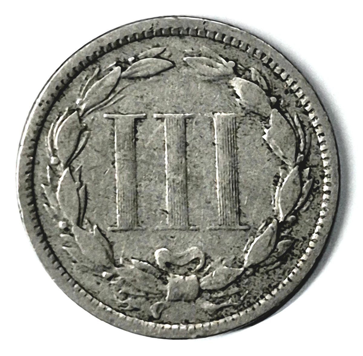 1873 3 Cent Nickel Very Good Features Closed "3" Full Liberty Partial Pillars
