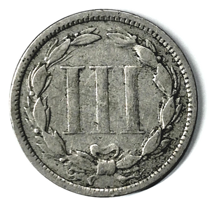 1873 3 Cent Nickel Very Good Features Closed "3" Full Liberty Partial Pillars